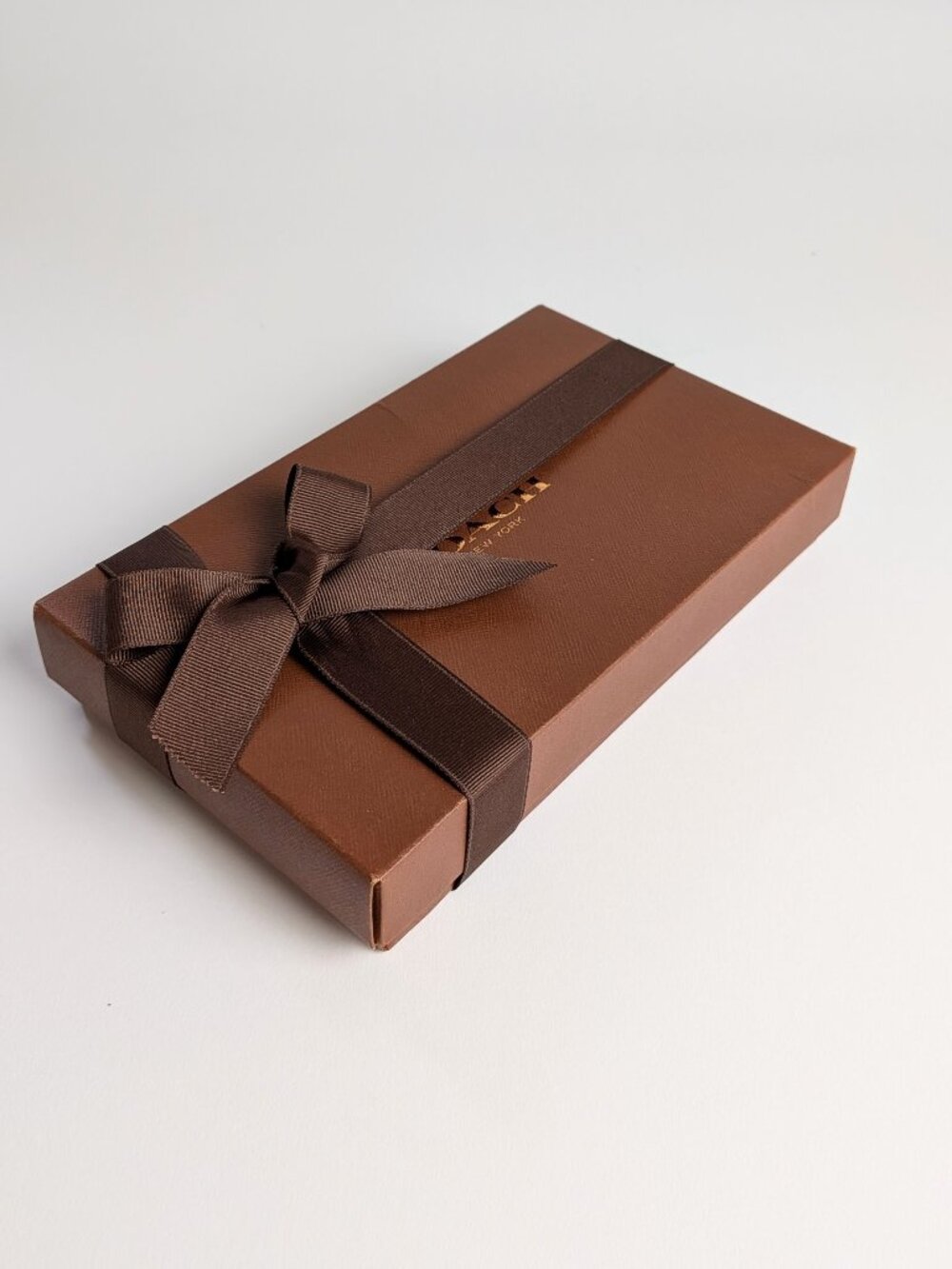 Authentic Coach Brown Wallet Gift Box Set with Brown Ribbon, Tissue & Sticker